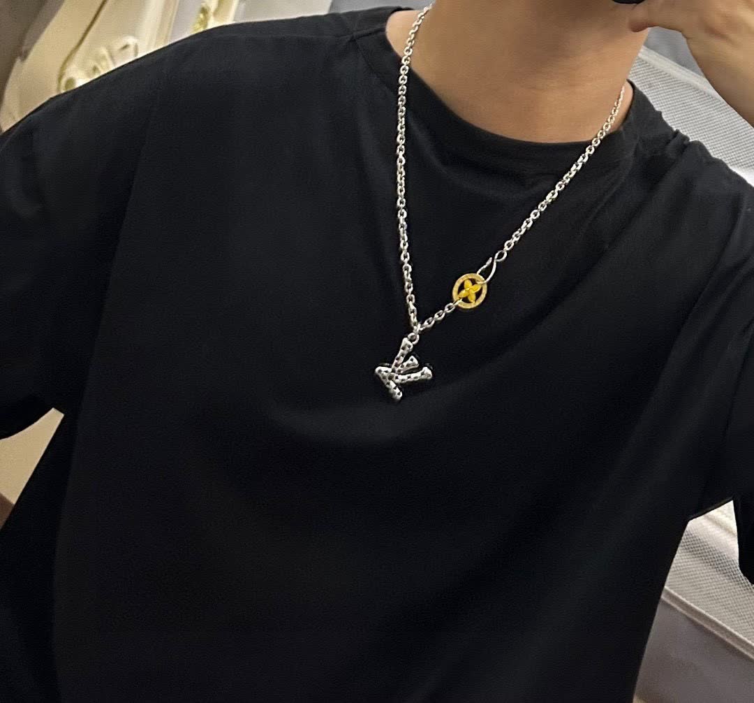 Louis Vuitton Silver 'LV' Charm Necklace